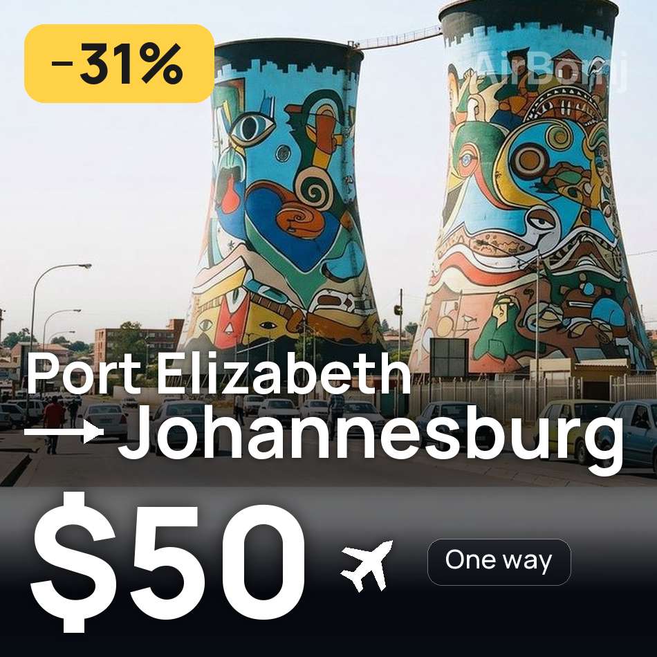 Bilet de avion: Port Elizabeth — Johannesburg, $50
