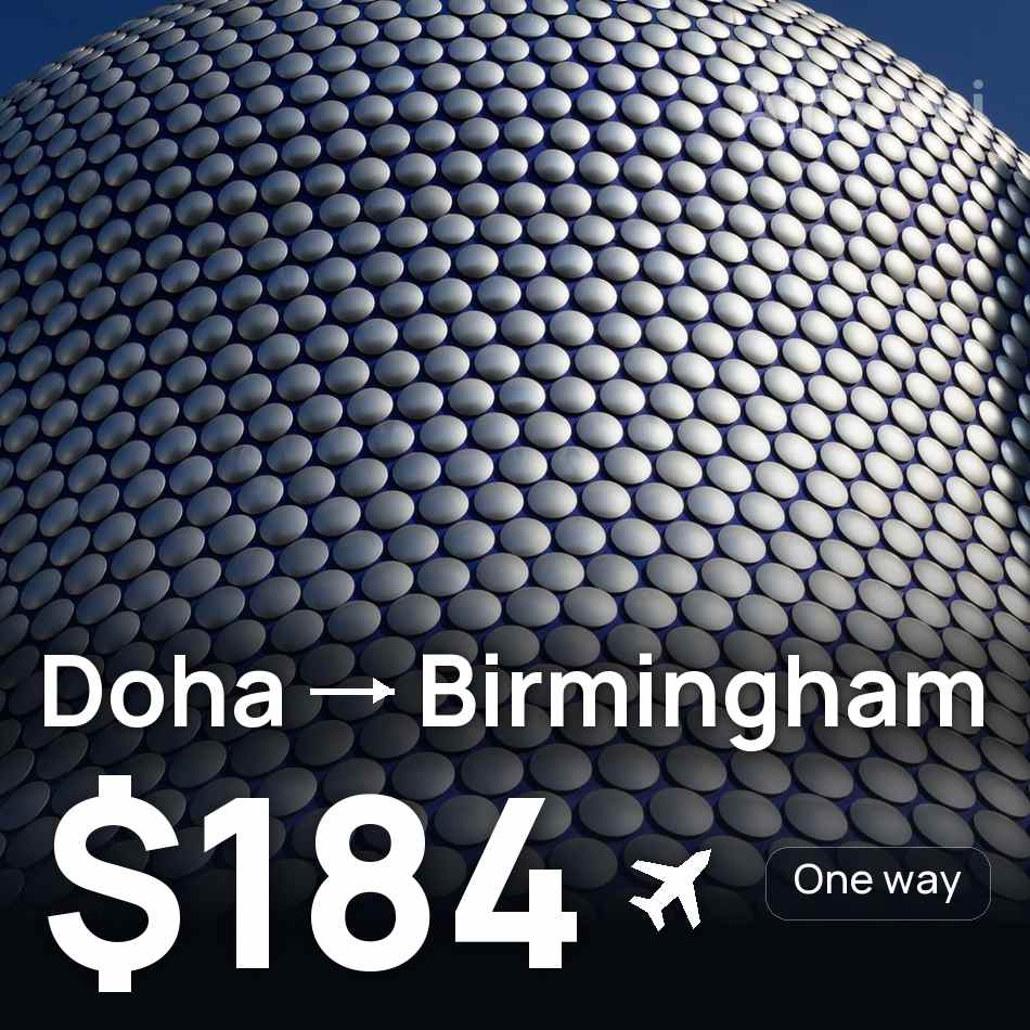 تذكرة طيران: الدوحة — برمنجهام، $184