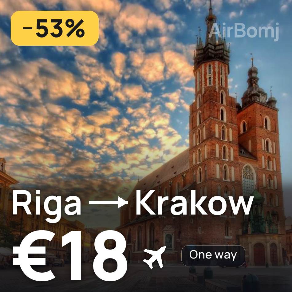 تذكرة طيران: ريجا — كراكوف، €18