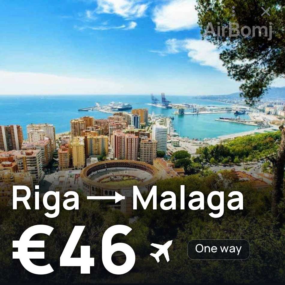 تذكرة طيران: ريجا — مالاجا، €46