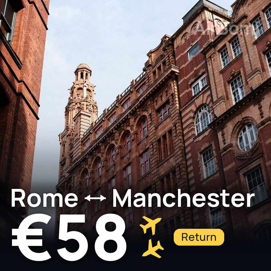 تذكرة طيران: روما — مانشستر، €58