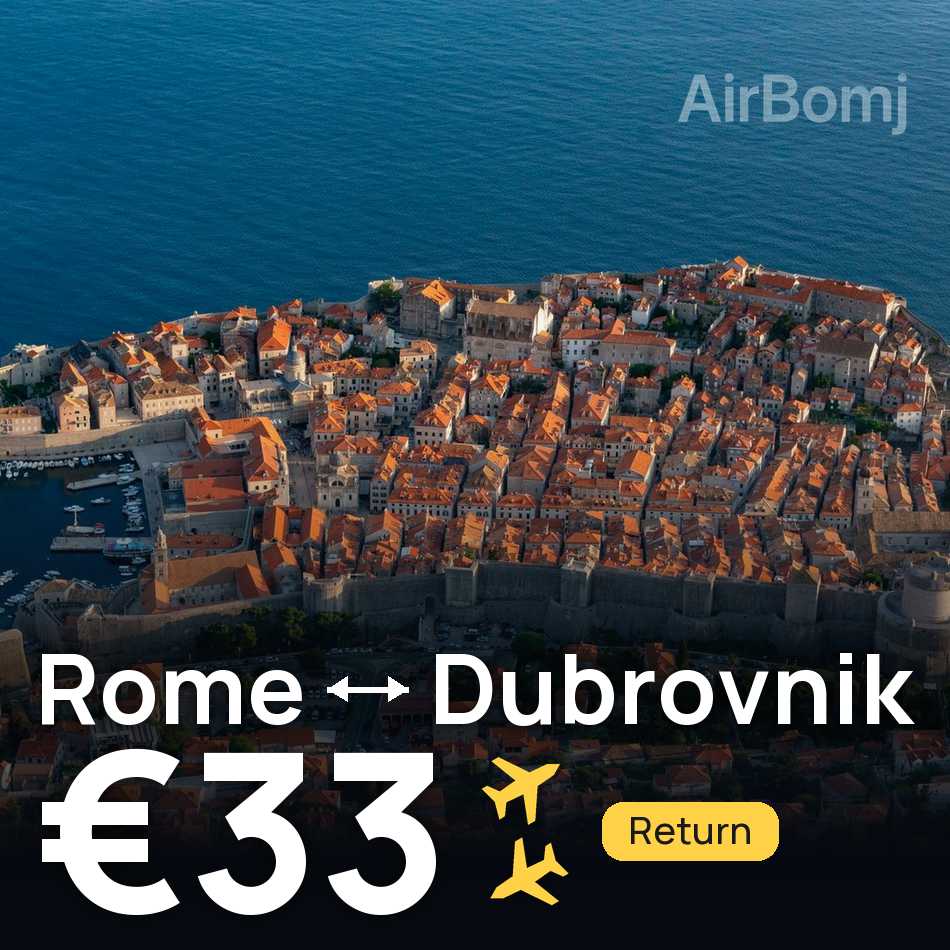 تذكرة طيران: روما — دوبروڤنيك، €33