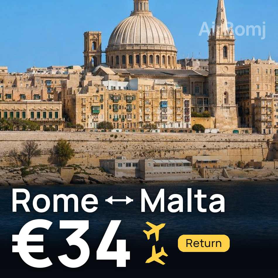 تذكرة طيران: روما — مالطا، €34
