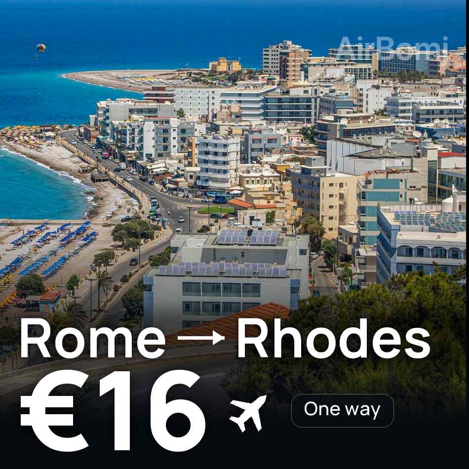 تذكرة طيران: روما — رودس، €16