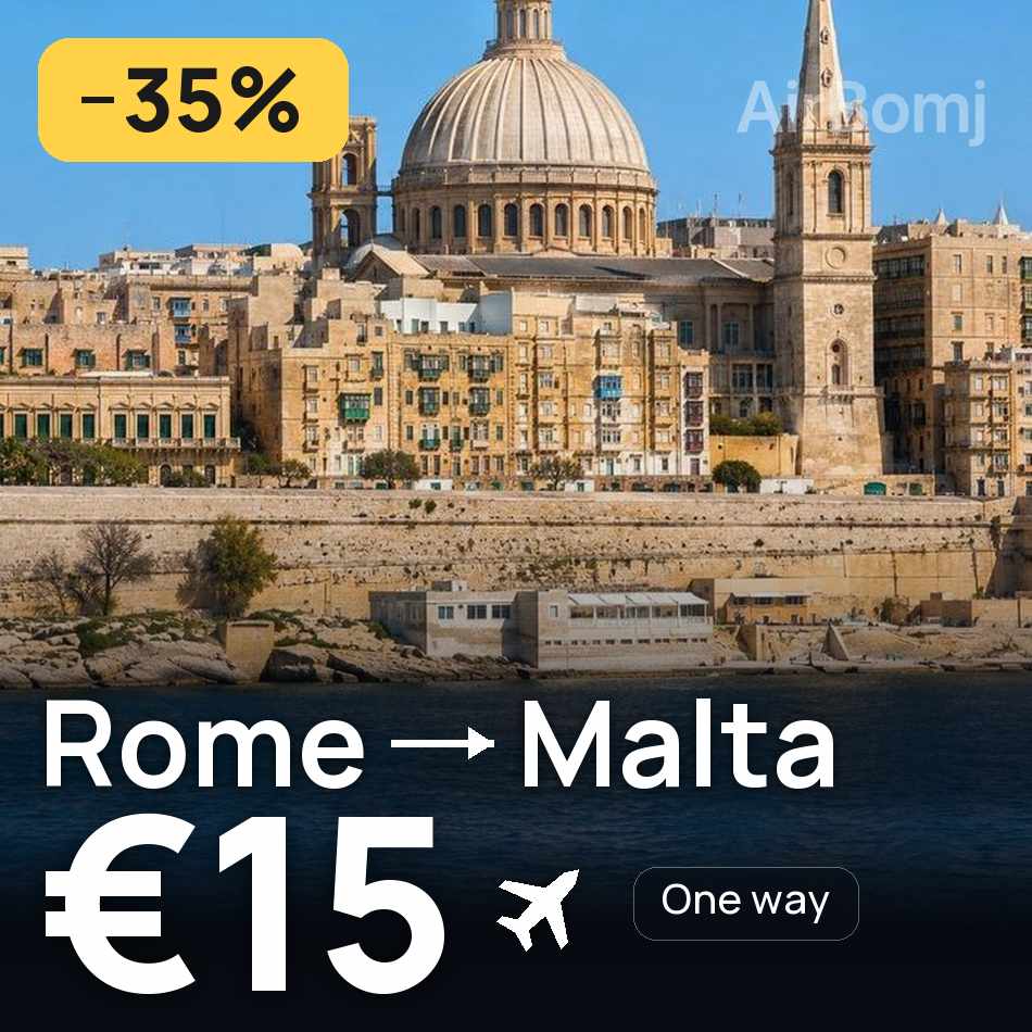 تذكرة طيران: روما — مالطا، €15