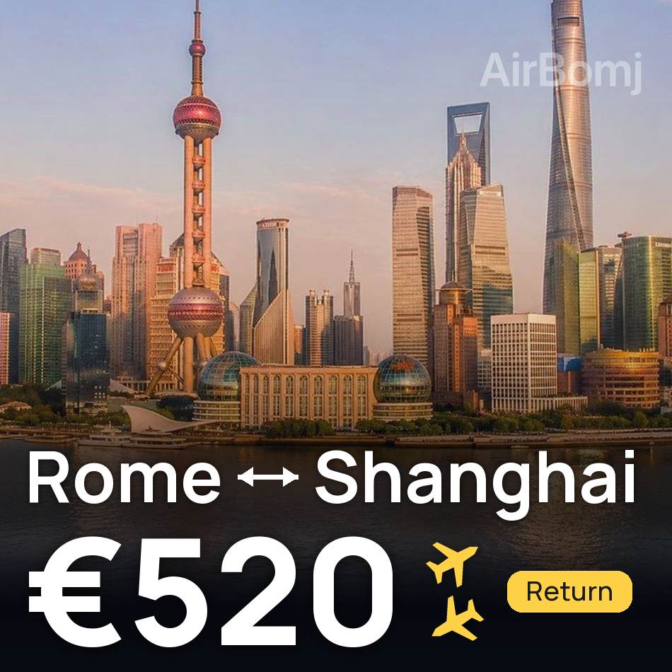 تذكرة طيران: روما — شانغهاي، €520