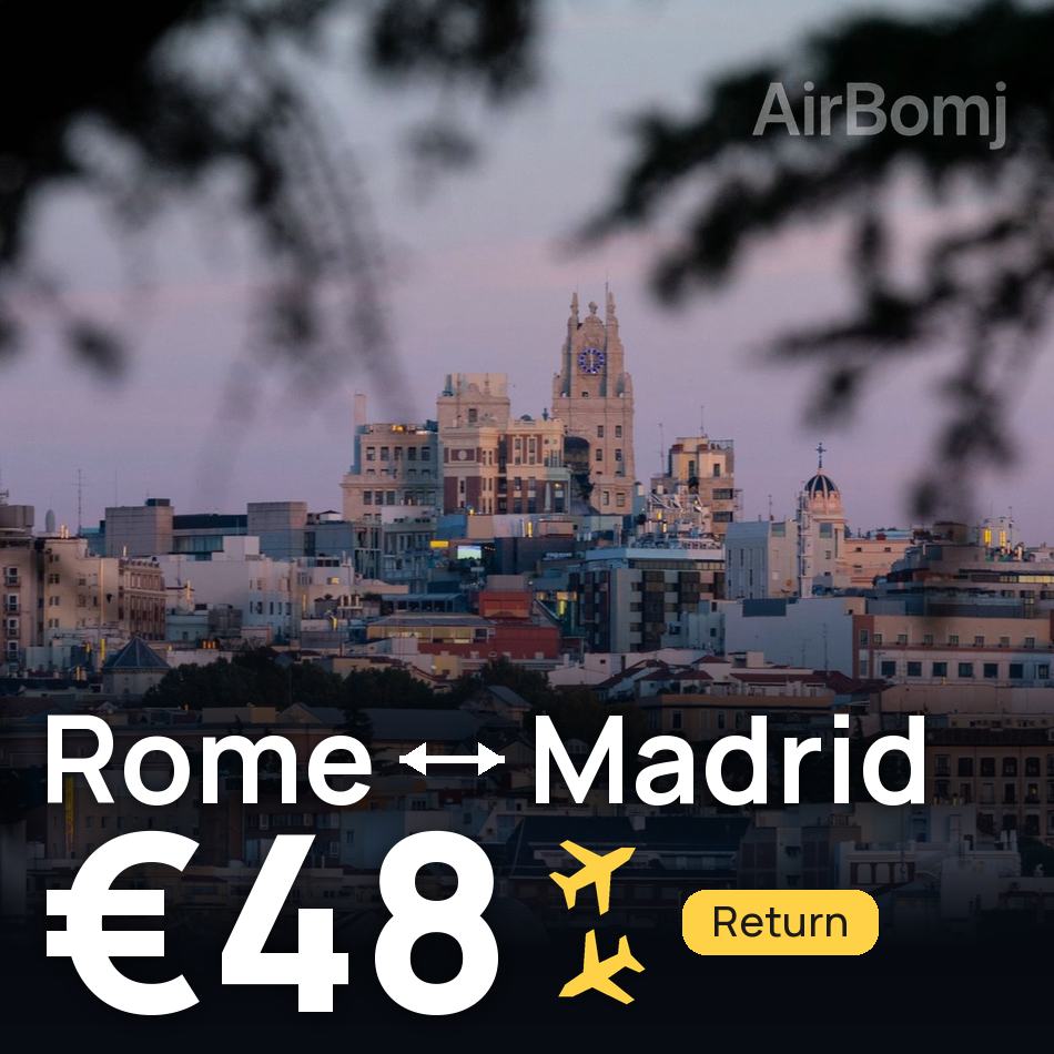 تذكرة طيران: روما — مدريد، €48