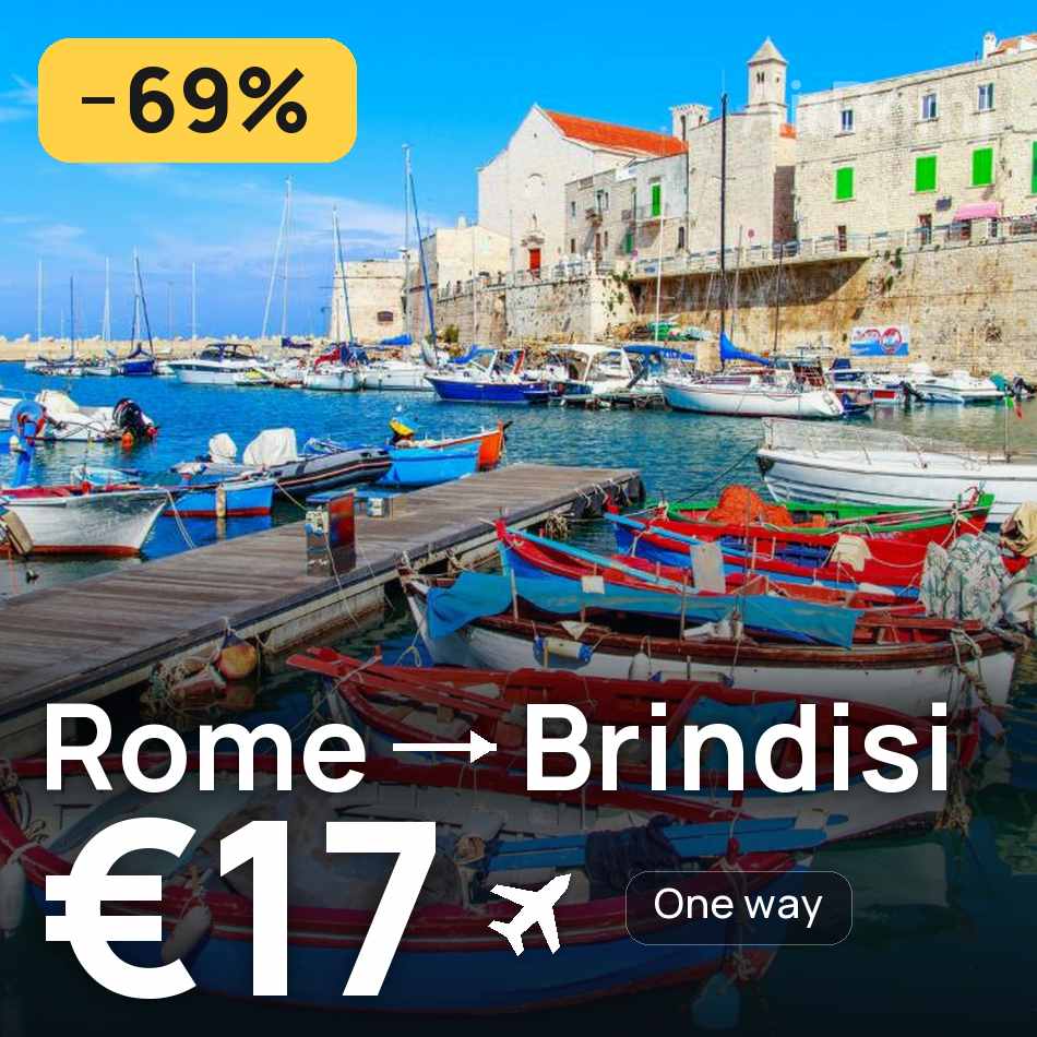 تذكرة طيران: روما — برينديزي، €17