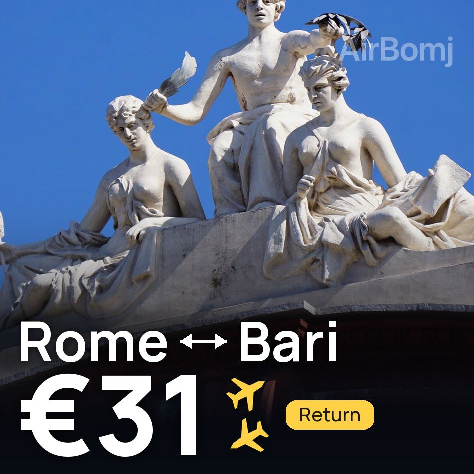تذكرة طيران: روما — باري، €31