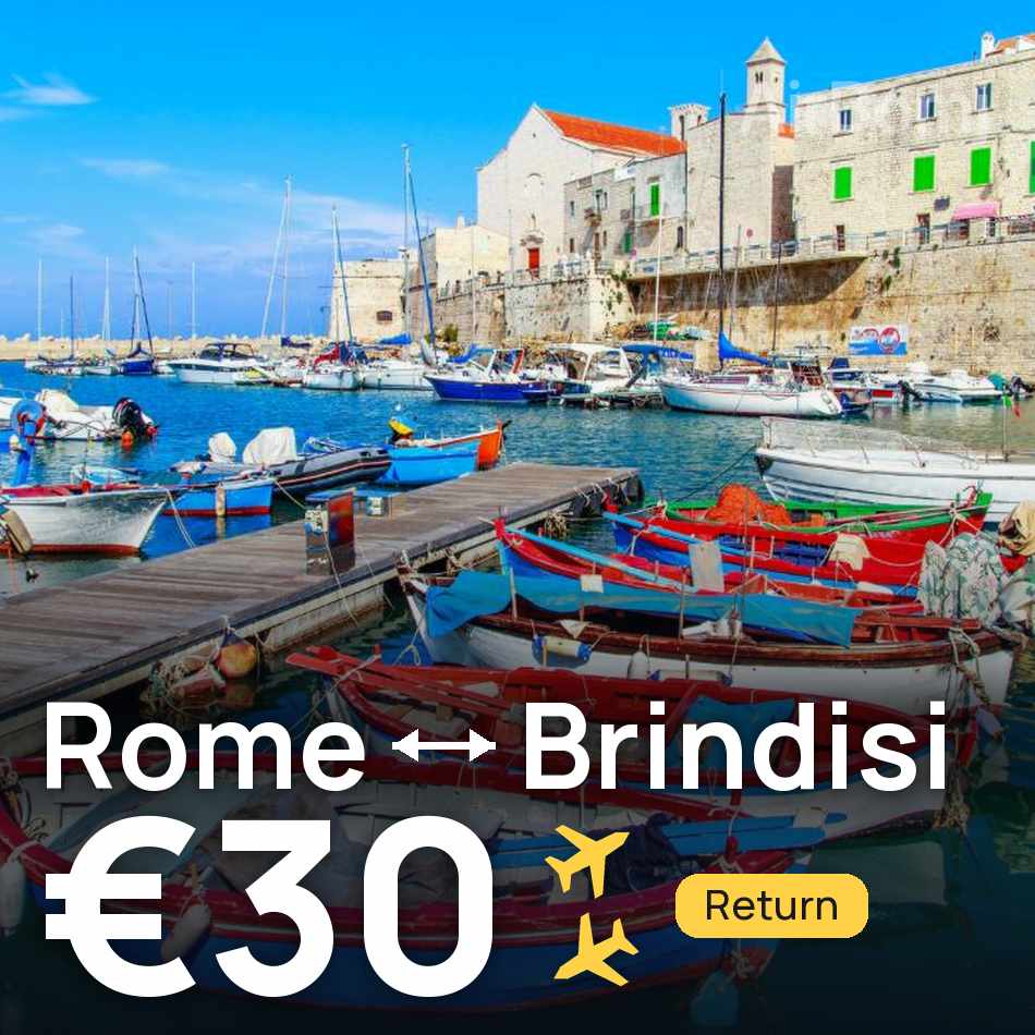 تذكرة طيران: روما — برينديزي، €30