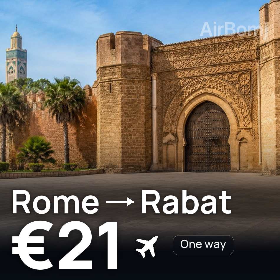 تذكرة طيران: روما — الرباط، €21