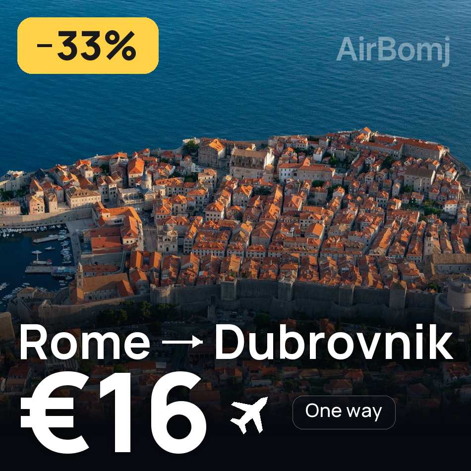 تذكرة طيران: روما — دوبروڤنيك، €16
