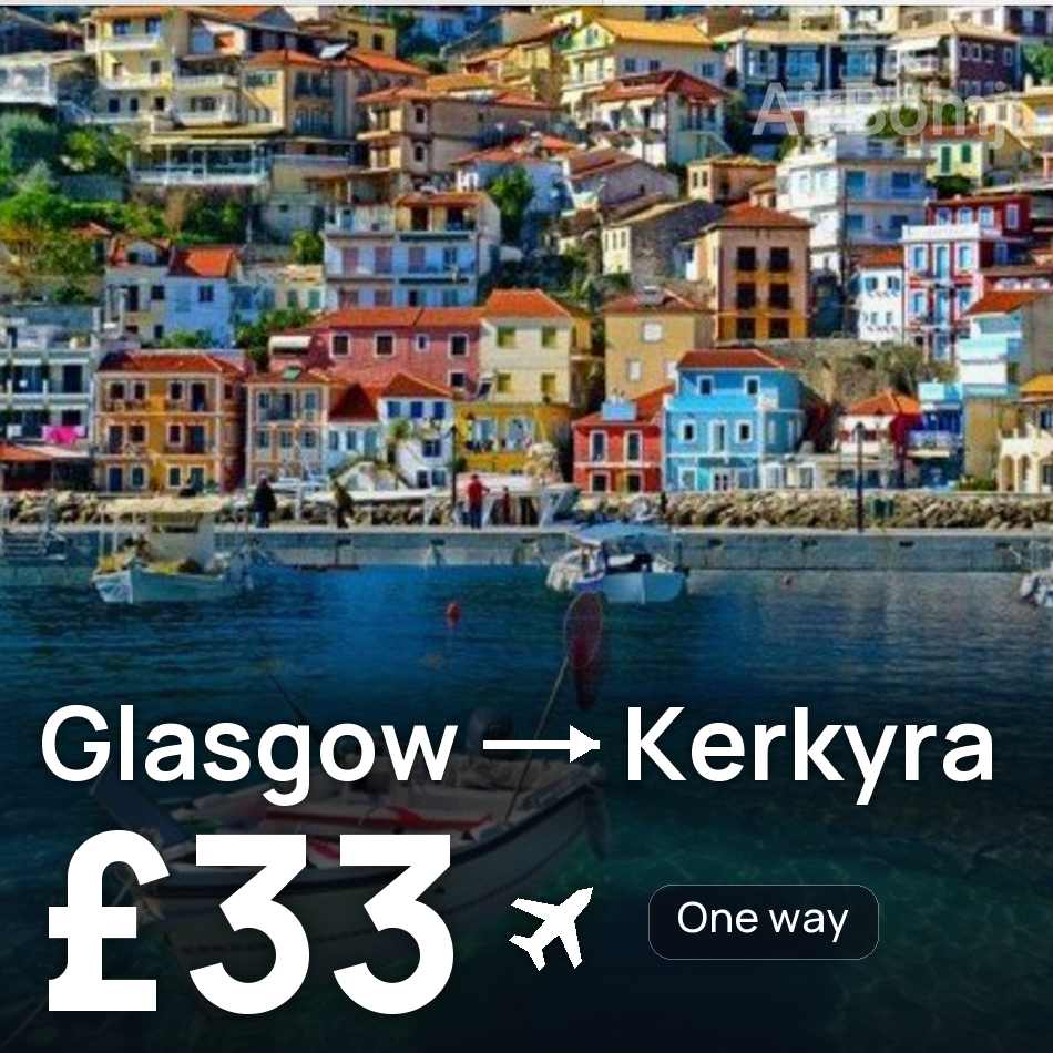 Uçak bileti: Glasgow — Corfu, £33