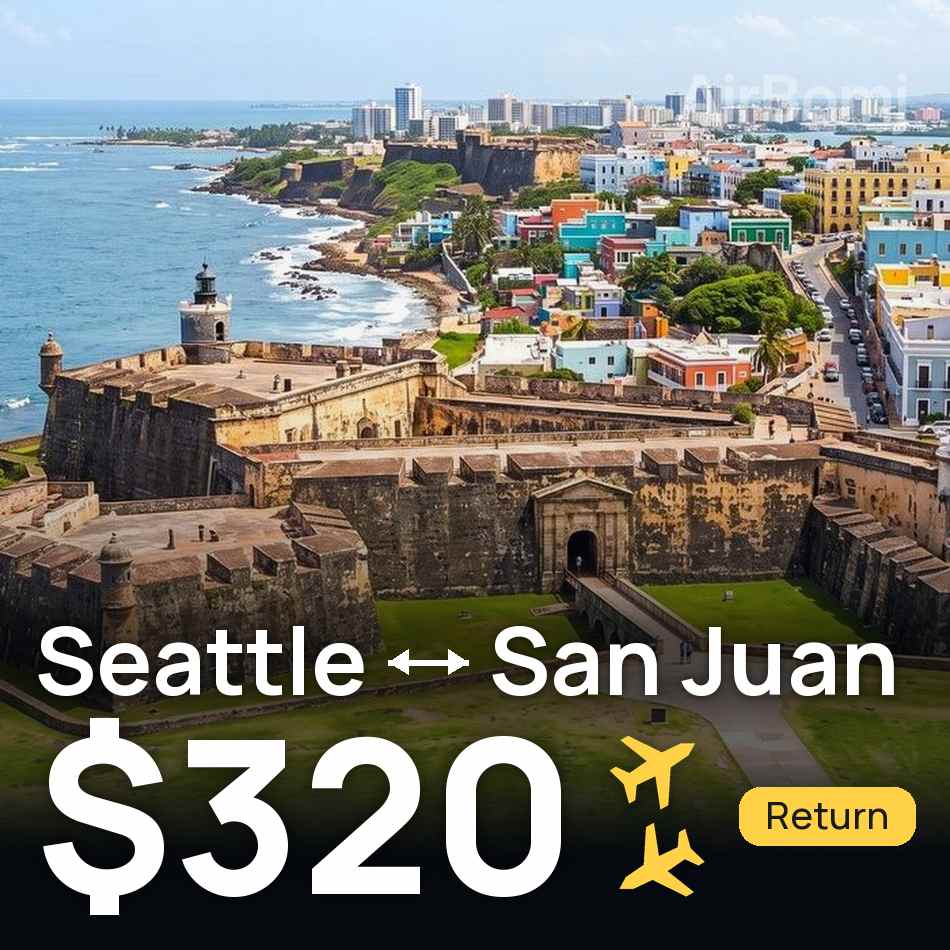 تذكرة طيران: سياتل — سان خوان، $320