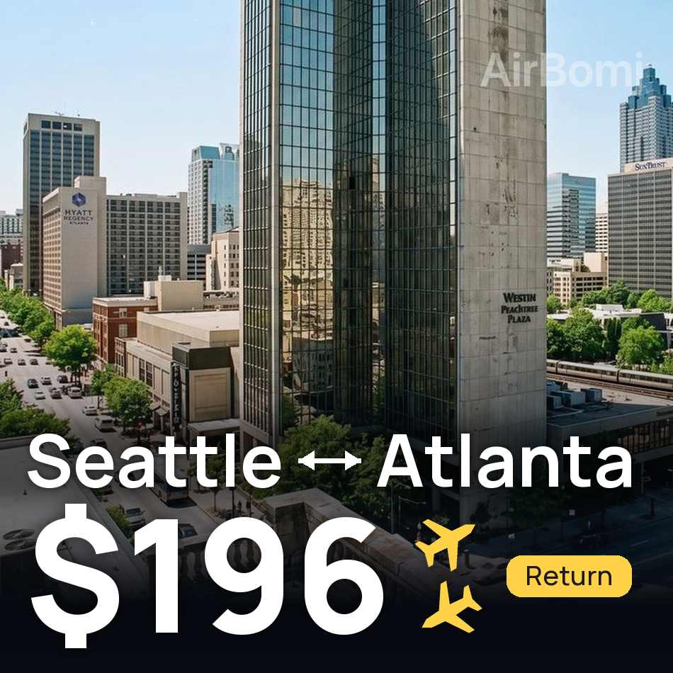 تذكرة طيران: سياتل — أتلانتا، $196