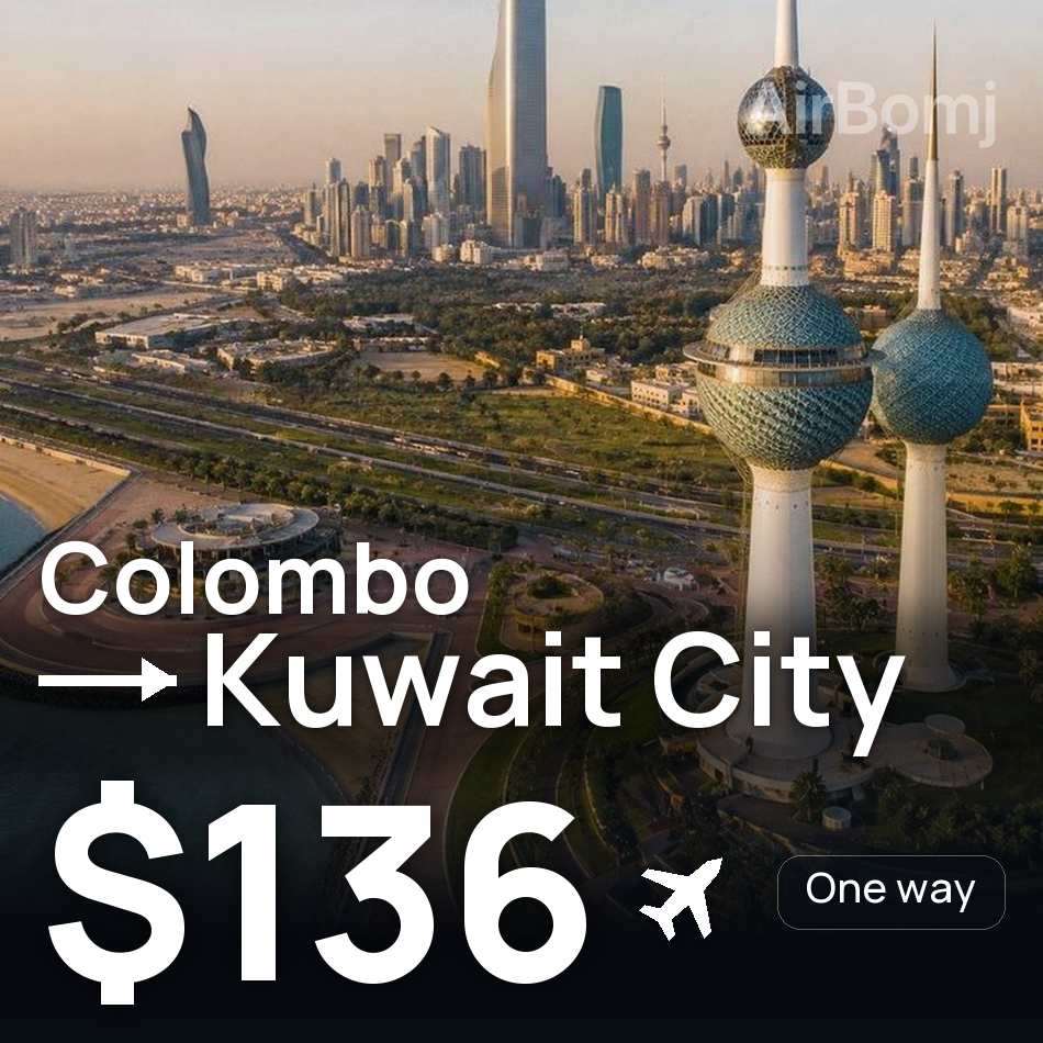 Uçak bileti: Kolombo — Kuveyt, $136