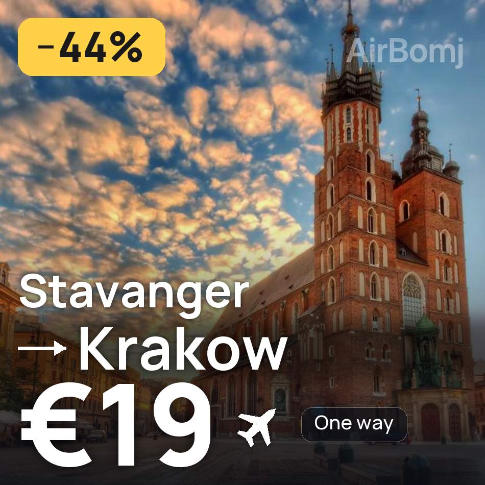 Passagem aérea: Stavanger — Cracóvia, €19