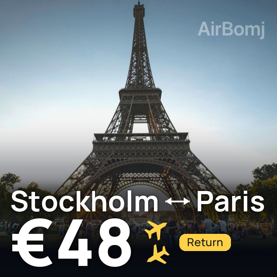 Billet d'avion : Stockholm — Paris, €48
