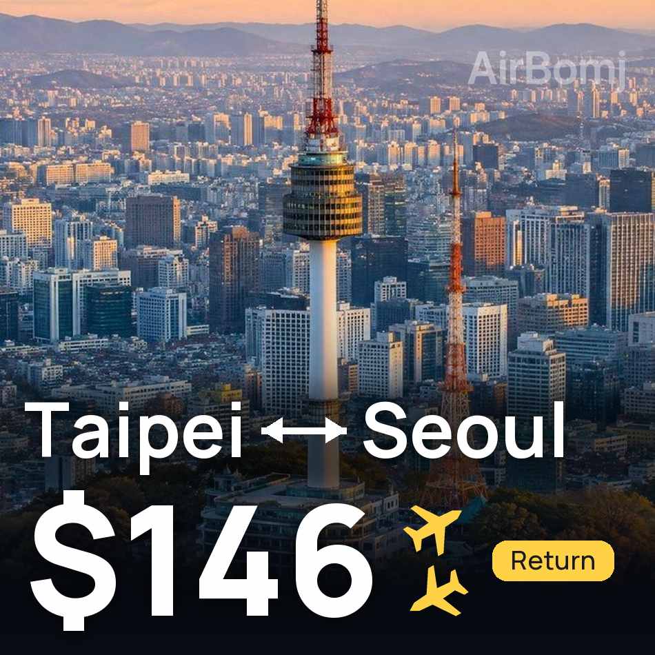 Billet d'avion : Taipei — Séoul, $146