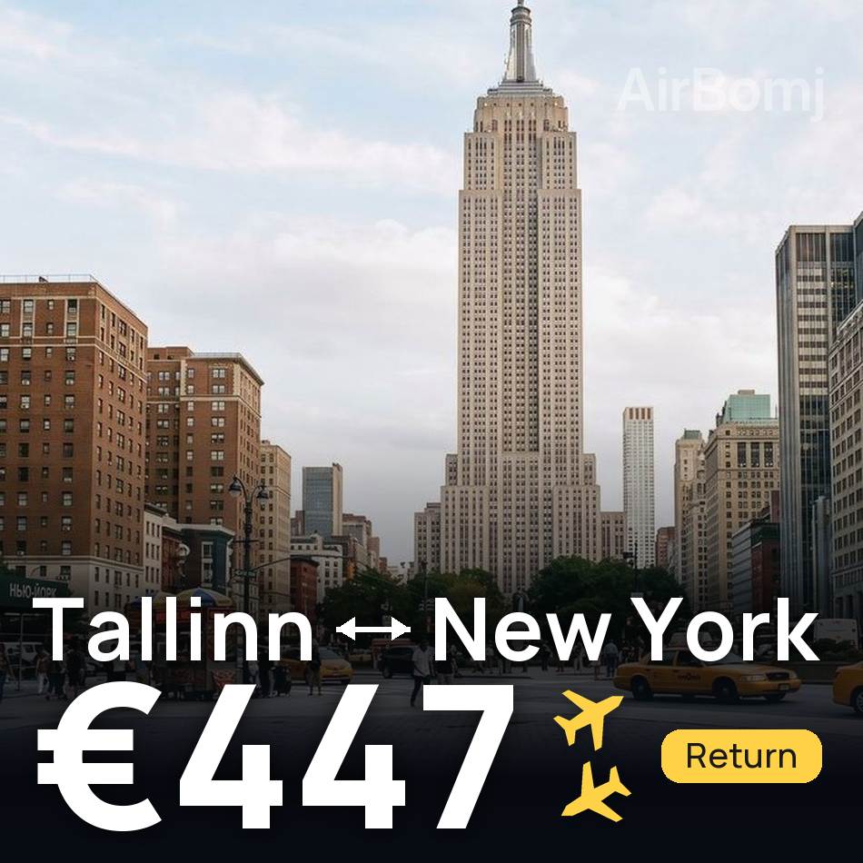 تذكرة طيران: تالين — نيويورك، €447