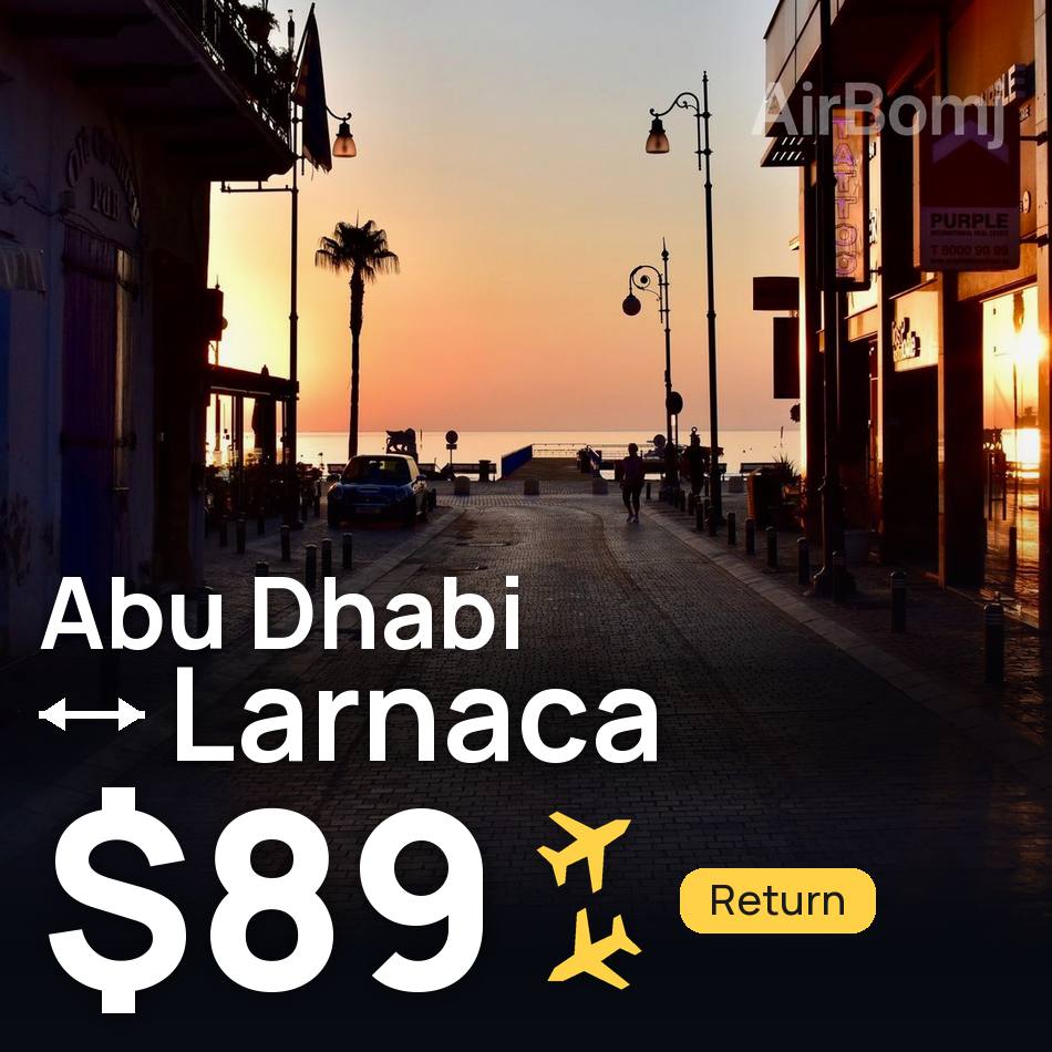 تذكرة طيران: أبو ظبي — لارنكا، $89