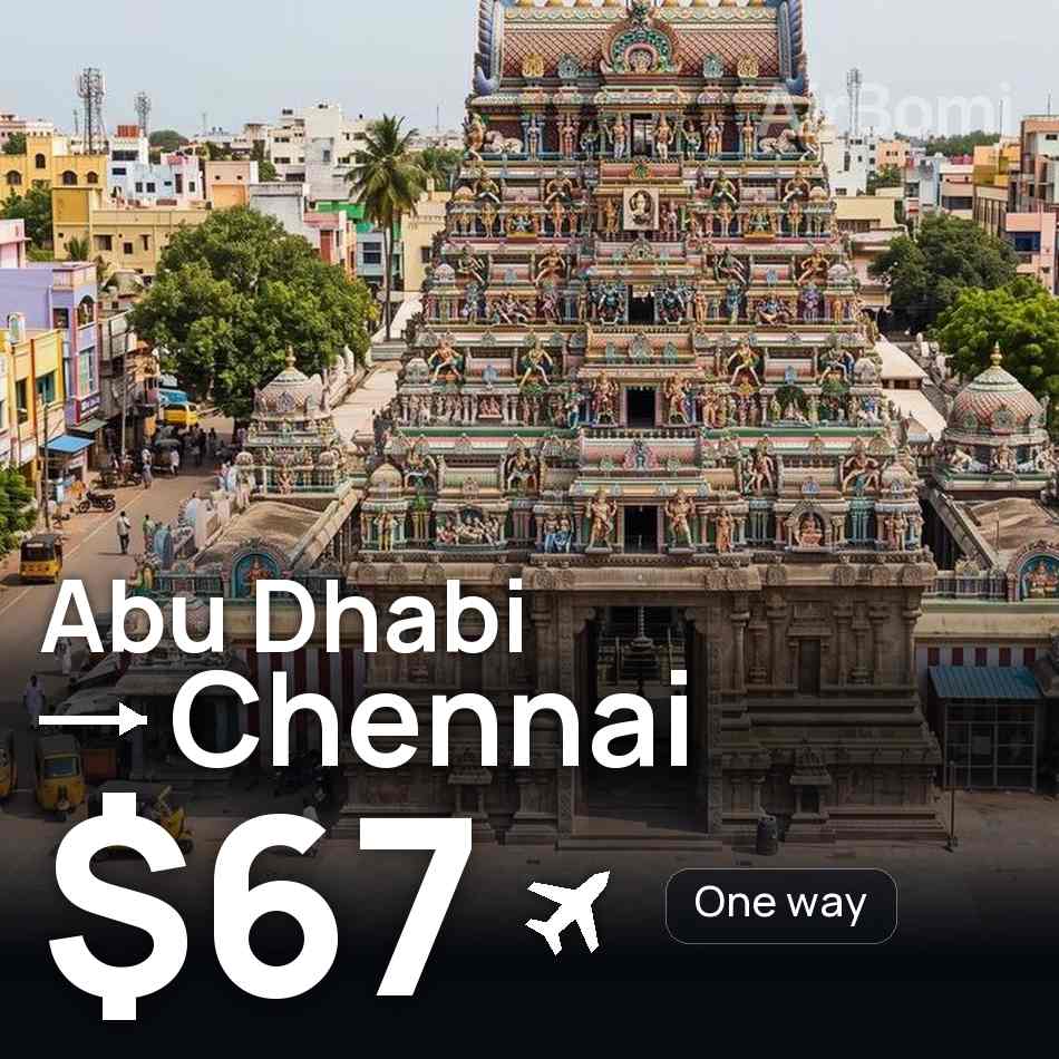 تذكرة طيران: أبو ظبي — تشيناي، $67