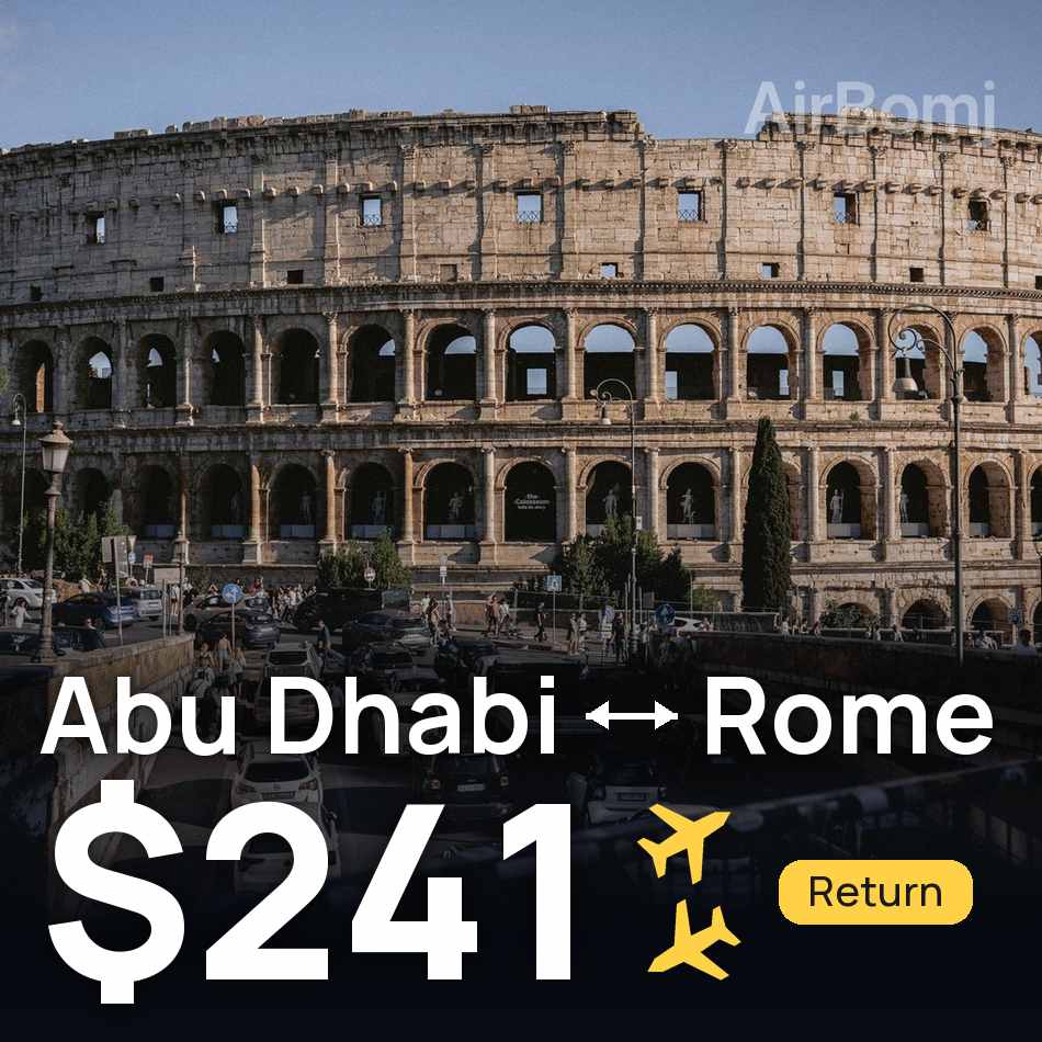 تذكرة طيران: أبو ظبي — روما، $241