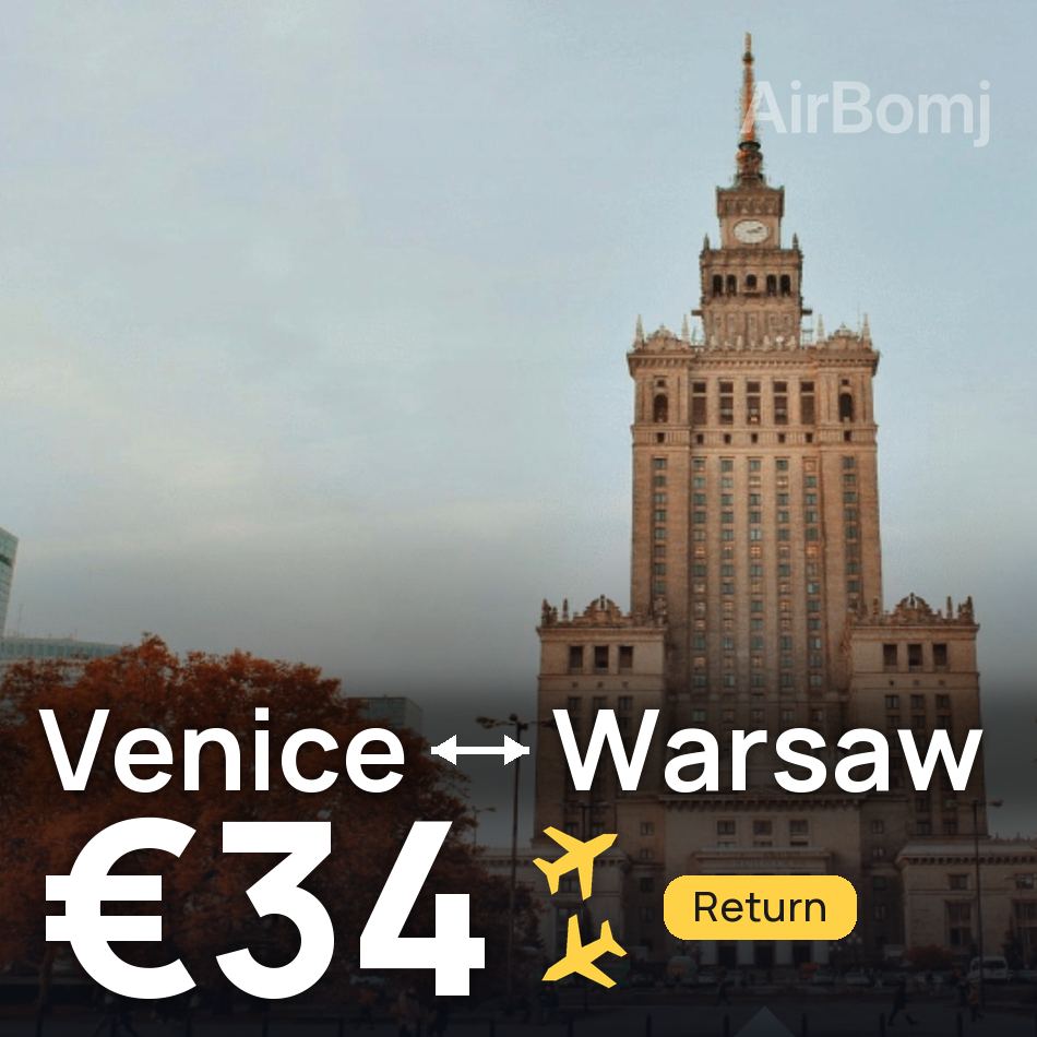 Flight ticket: Venice to Warsaw, €34
