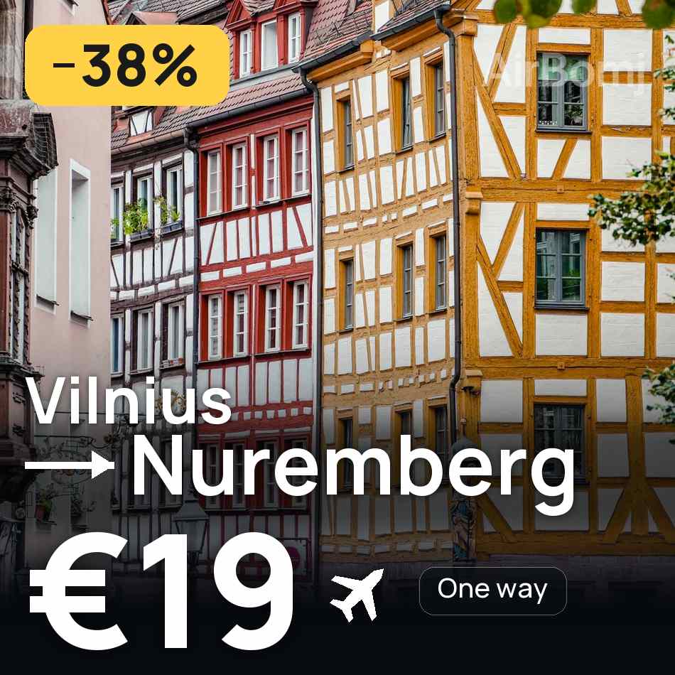 Tiket pesawat: Vilnius — Nuremberg, €19