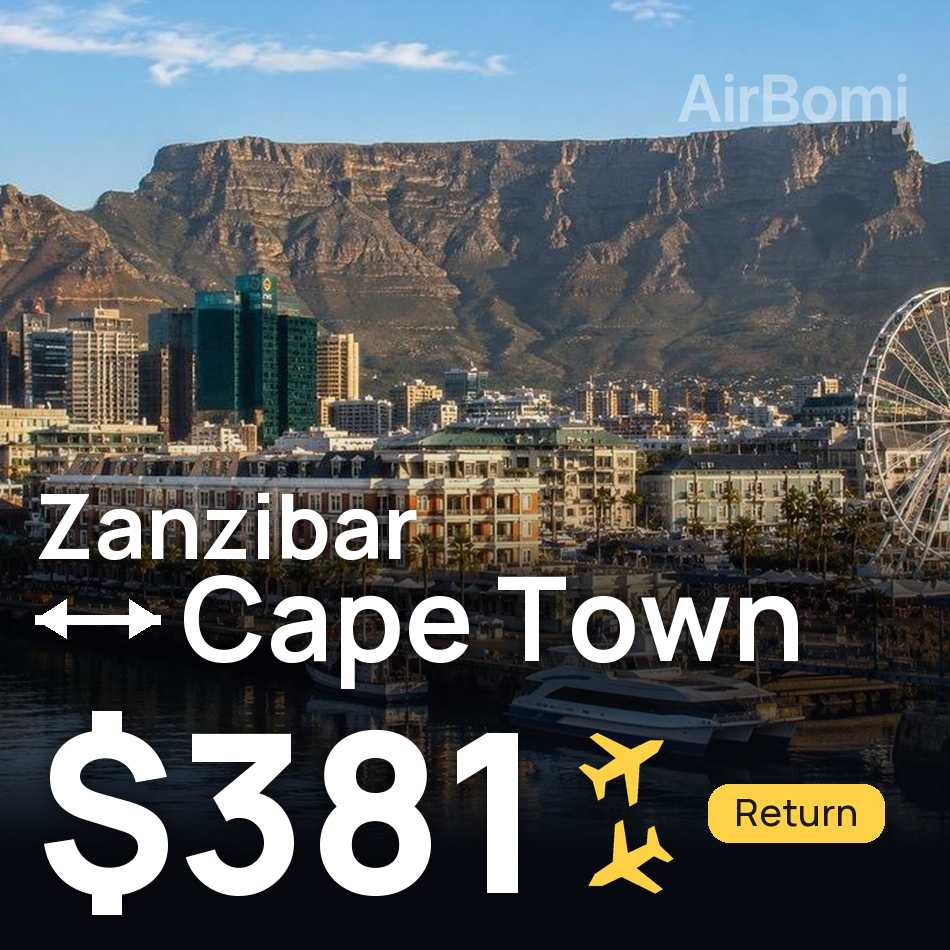 Bilet lotniczy: Zanzibar (miasto) — Kapsztad, $381
