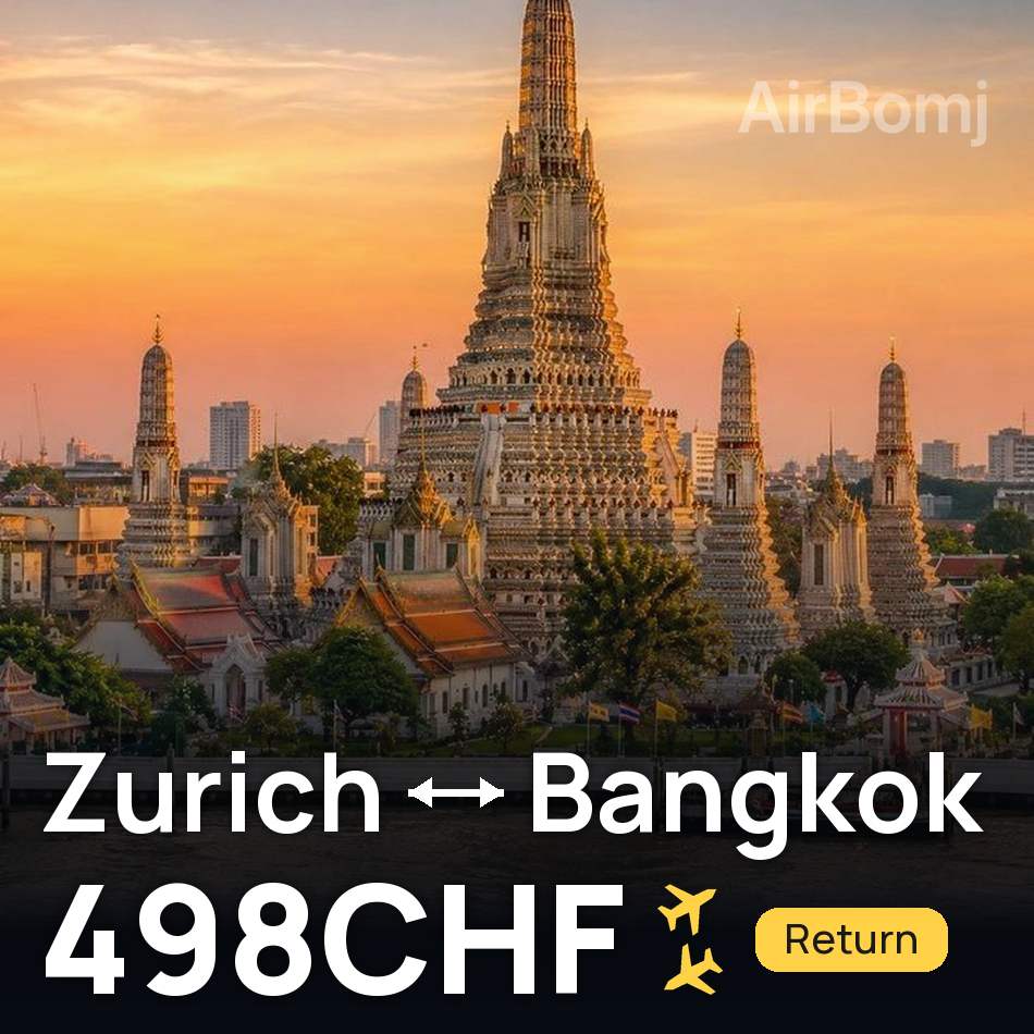 Passagem aérea: Zurique — Banguecoque, 498CHF