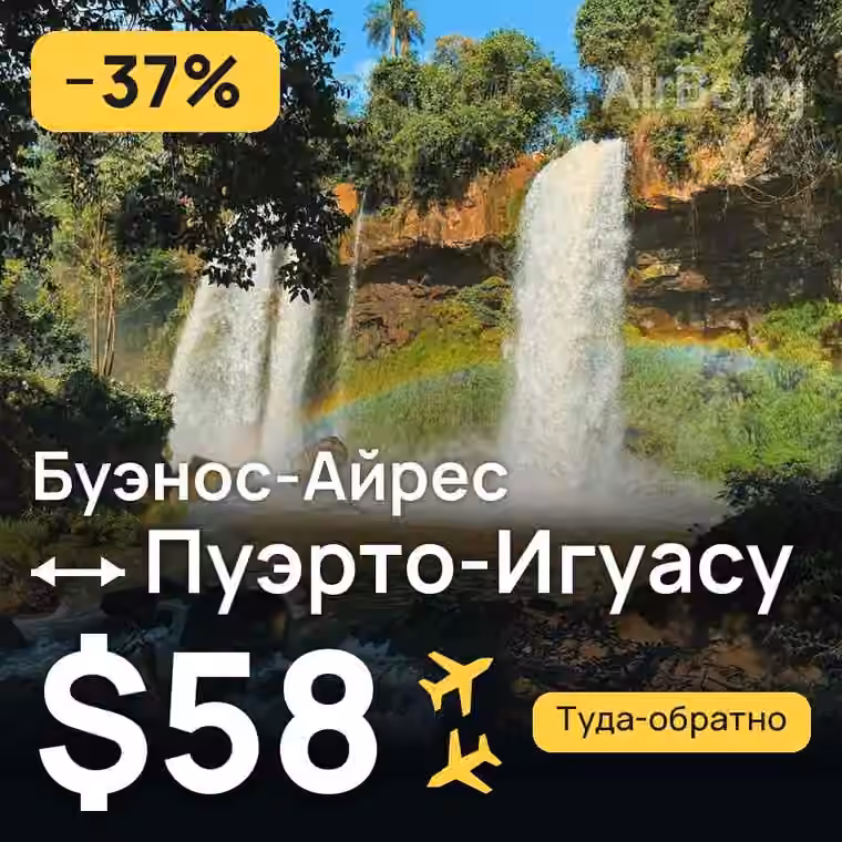 Буэнос-Айрес → Пуэрто-Игуасу — лучшая цена $58