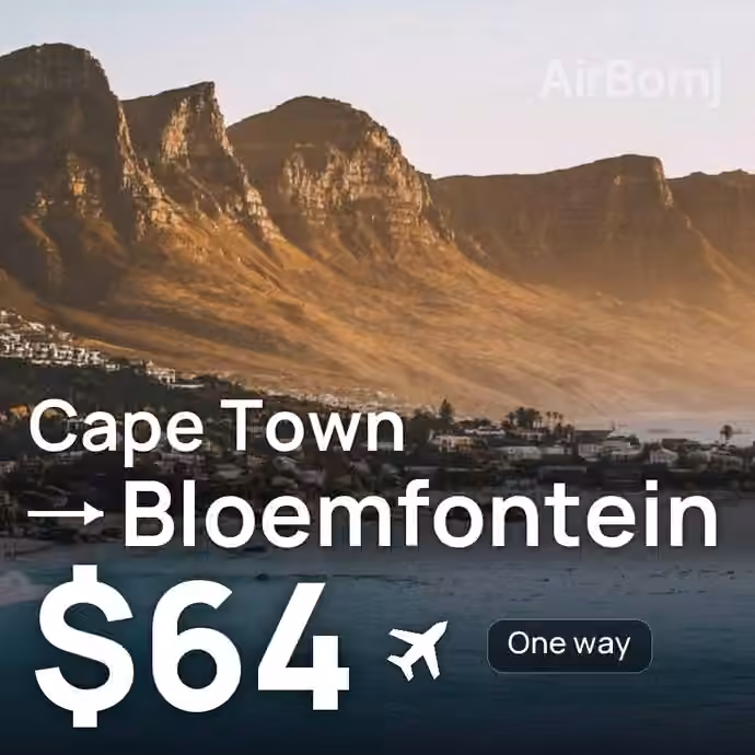 Cape Town → Bloemfontein for $64