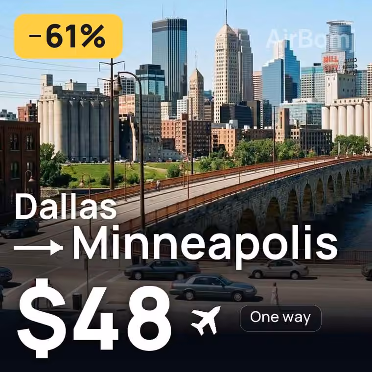 Dallas → Minneapolis for $48