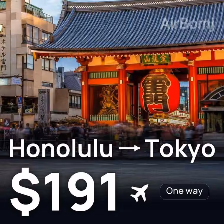 Honolulu → Tokyo for $191