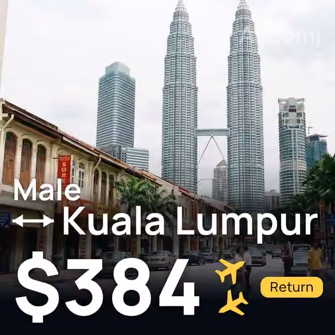 Male → Kuala Lumpur for $384