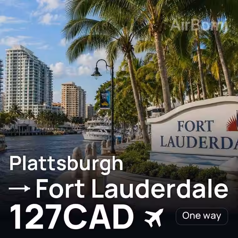 Plattsburgh → Fort Lauderdale for 127 CAD