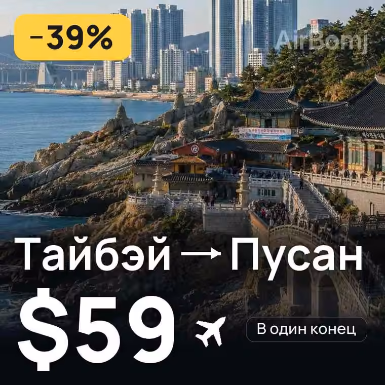 Тайбэй → Пусан за $59