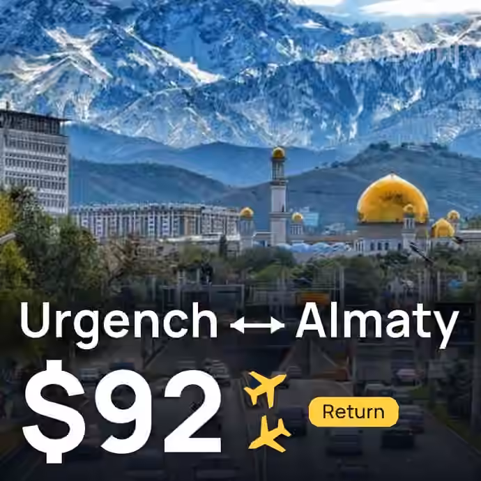 Urgench → Almaty for $92