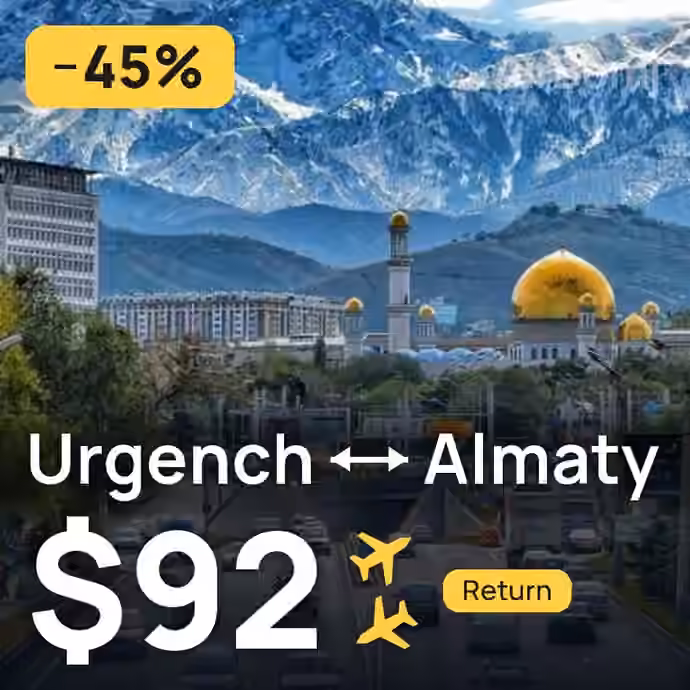 Urgench → Almaty for $92