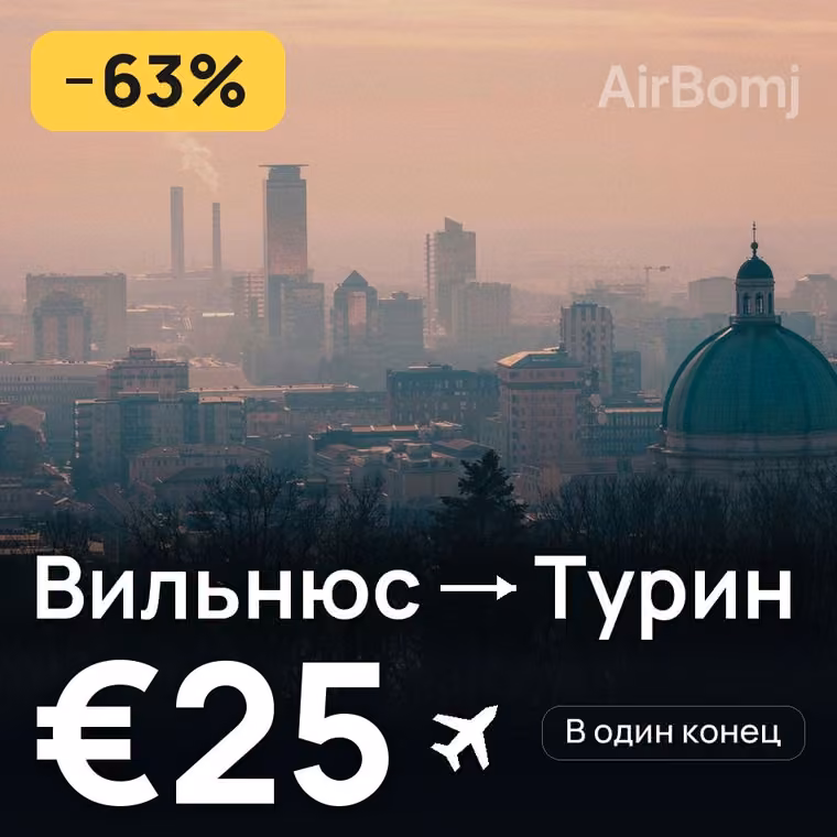 Вильнюс → Турин за €25