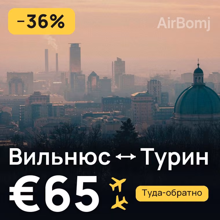 Вильнюс → Турин за €65