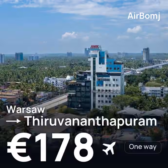 Warsaw → Thiruvananthapuram for €178
